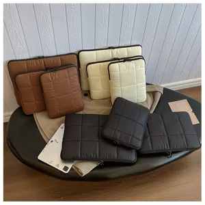 Korean style quilted laptop sleeve 13 15 inch padded notebook storage bag solid color protector