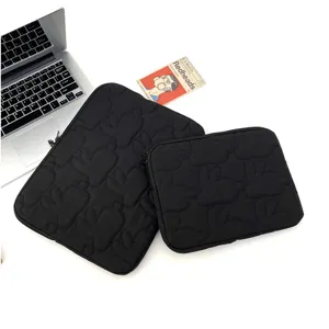 Süße koreanische gesteppte Laptoptasche schwarz Hasenmuster tragbare Tablettenhülle