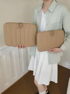 Quilted khaki laptop sleeve tablet storage bag with simple striped design for 11 13 15 inch