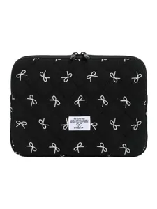 Housse matelassée pour ordinateur portable avec broderie nœud, jolie sacoche 14 pouces