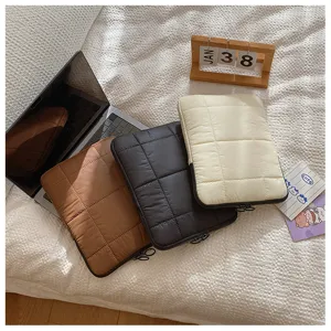Quilted laptop sleeve 13 15 inch padded computer case minimalist solid color storage bag