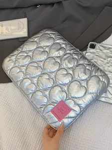 Koreanischer Stil gesteppte Herz Laptoptasche silber Schutzhülle Notebook design
