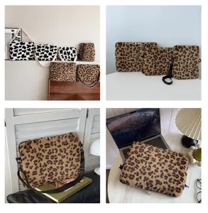 Borsa custodia per laptop soffice leopardata e mucca per 11 13 15 pollici iPad notebook tracolla