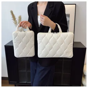 Quilted laptop sleeve white notebook bag portable tablet case minimalist aesthetic daily use