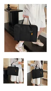 Borsa per laptop nera minimalista in tela 14 pollici elegante shopper da lavoro quotidiano.