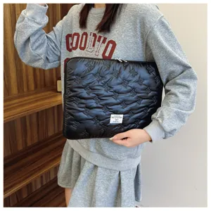 Korean quilted bow laptop sleeve 13 14 inch lightweight storage protective cover stylish