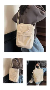 Stylish corduroy laptop backpack for women and men, large capacity solid color school bag.