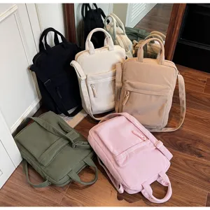 Corduroy laptop backpack casual travel school bag solid color daily daypack for women