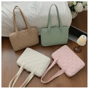 Sac pour ordinateur matelassé avec jolie broderie de nœud, sac cabas bandoulière 14 pouces