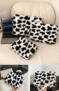 Custodia per laptop con stampa mucca in peluche 11 13 15 pollici borsa a tracolla soffice