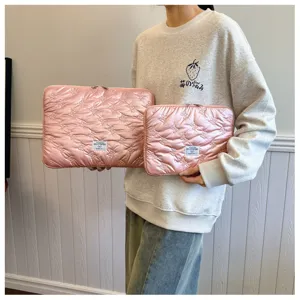 Korean style quilted bow laptop sleeve 13 and 14 inch cute pink padded computer protective case