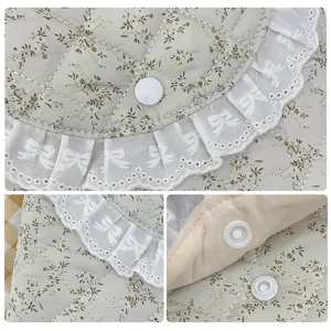 Korean style floral 11 inch laptop tablet sleeve bag with lace bow ruffle design and snap button.