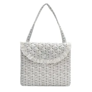 Korean floral quilted laptop bag 11 inch cute lace trim shoulder tote bag for daily