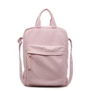 Pink corduroy backpack casual daypack large capacity school book bag for women and men