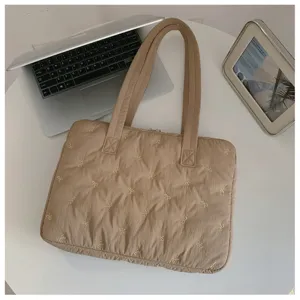Sac Cabas de Ordinateur Quilté avec Nœud Coréen 14 Pouces Rembourré Élégant Totes