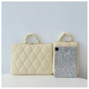 Lightweight quilted laptop sleeve handbag with handle, soft padded storage bag for 11/14 inch.
