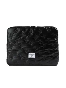 Black quilted laptop sleeve 13 14 inch cute bow embossed computer protective bag lightweight