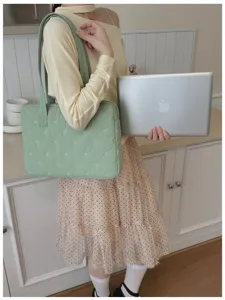 Sac à main ordinateur brodé nœud coréen 14 pouces cabas matelassé mignon pour le travail