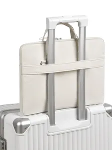 Borsa per laptop beige minimalista con fascia per valigia per viaggi di 14-15.6 pollici.