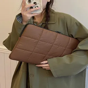 Korean style quilted laptop sleeve 13 15 inch puffer protective computer storage bag brown