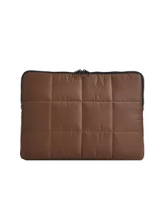 Puffer quilted laptop sleeve 13 15 inch brown notebook protective case soft storage bag