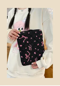 Korean ins style cute bow embroidered quilted laptop sleeve with star pattern for tablet