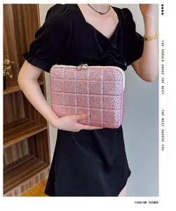 Pink glitter laptop sleeve stylish quilted notebook case zipper carrying bag for women