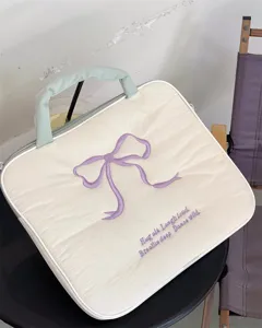Süße gestickte Schleife Laptop Schutzhülle, gepolsterte Tablettasche mit Griff.