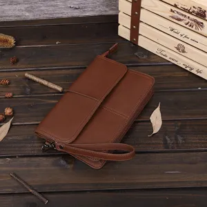 Bolso de Mano de Cuero PU Retro para Hombre Vintage Negocios Casual Bolso Impermeable Cremallera Bolsa de Muñeca Pouch Masculino
