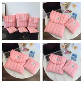 Korean ins style quilted pink laptop sleeve cotton shockproof lightweight inner bag case