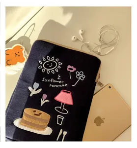 Süße bestickte Laptoptasche Tablet Schutzhülle ästhetische weiche Innentasche für Alltag