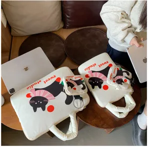 Cute cat laptop sleeve bag set korean style student commuter padded tablet storage case