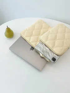 Korean style quilted laptop sleeve soft protective case for 11 and 14 inch notebooks light yellow