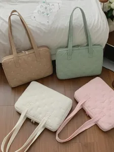 Sac cabas brodé de nœuds style coréen, sac pour ordinateur portable 14 pouces, élégant.