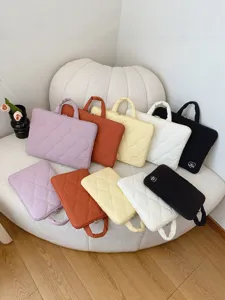 Quilted laptop bag sleeve with handle, Korean ins style lightweight protective case for notebook.