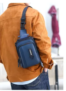 Blau Herrentasche Detail, robuster wasserdichter Stoff, ideal für Outdoor und Alltag.