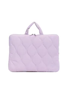 Quilted laptop sleeve with handle, soft purple protective bag for notebook and computer.