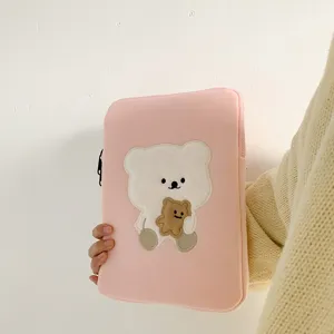 Pink cute bear embroidery laptop sleeve tablet bag for 13 inch aesthetic daily commute