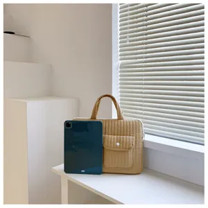 Korean style lightweight quilted laptop bag for women student 15 inch solid color computer sleeve