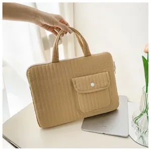 Quilted Laptop Bag Puffer Sleeve with Handle 15 Inch Minimalist Student Computer Bag
