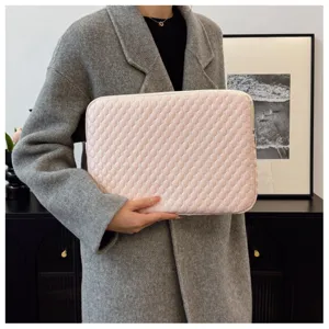 Pink quilted laptop sleeve for 13 14 15.6 inch tablet ipad and cute notebook storage bag
