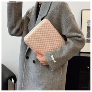 Pink quilted laptop sleeve 14 inch protective case aesthetic tablet pouch texture minimalist design.