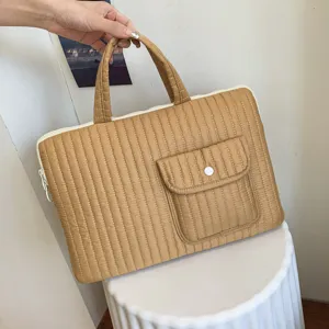 Korean style quilted laptop bag 15 inch student lightweight solid color briefcase