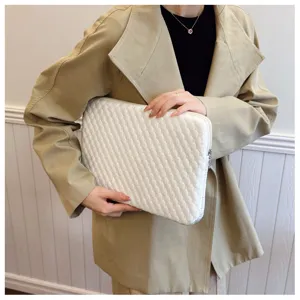 White quilted laptop sleeve 14 inch protective tablet case minimalist 15.6 inch bag