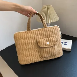 Korean style quilted laptop handbag, ultra-light student computer storage sleeve bag solid color.
