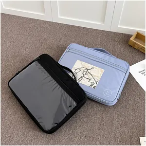 Bolsa de almacenamiento minimalista para tablet y portátil con ventana transparente y asa.