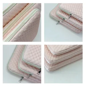 Pink quilted laptop sleeve 14 15.6 inch minimalist tablet storage bag protective case