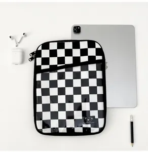 Korean style black and white checkerboard anti-shock plush iPad tablet sleeve storage bag