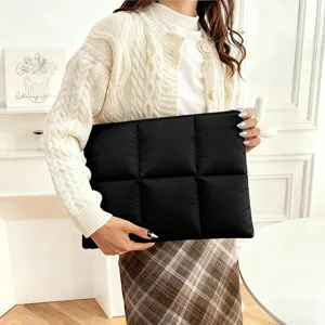 Black quilted laptop sleeve 14 inch, ultra-thin puffer computer case with magnetic closure.