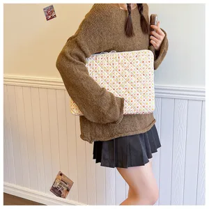 Quilted laptop sleeve 13 14 15 inch cute floral padded tablet pouch case cover bag